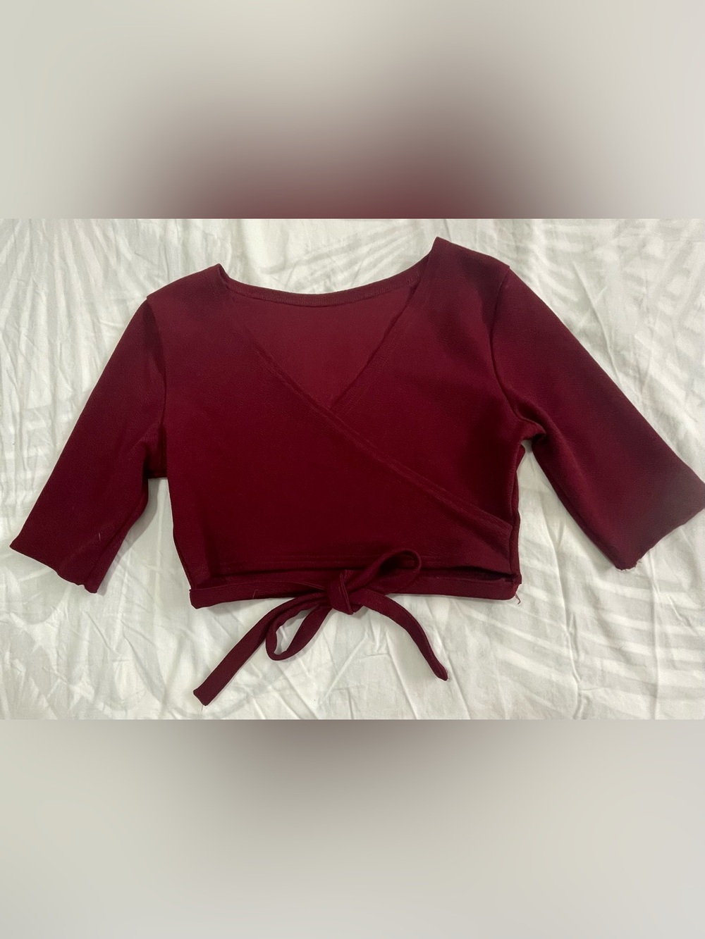 Cropped Wrap Tie-Front Top in Burgundy